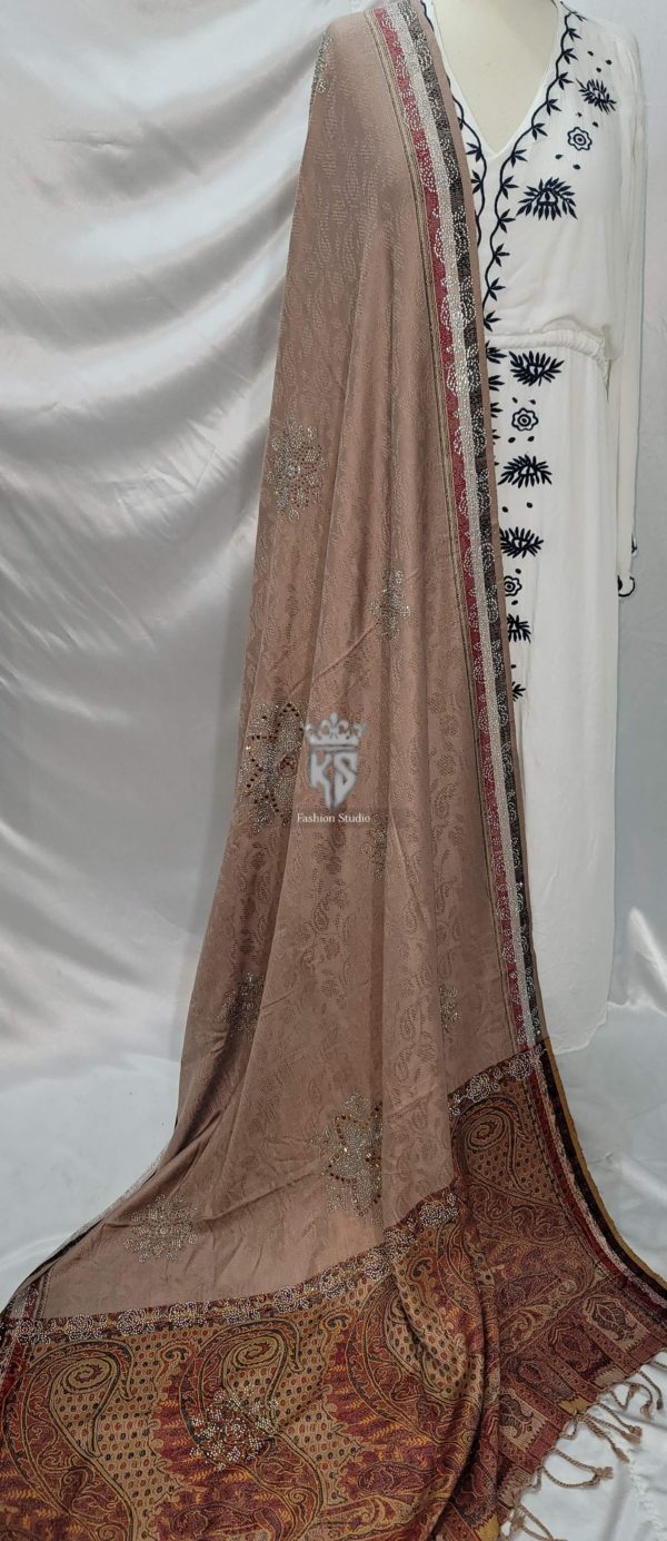 Brown Winter Shawl with Stones - Image 2