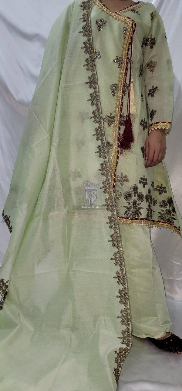 Light Green Banarsi Dress - Image 3