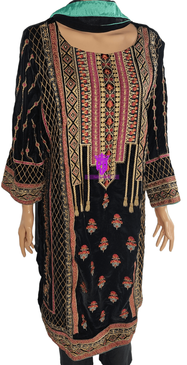 Velvet Black Full Embroidery Suit - Image 2