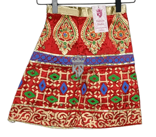 Red Art Silk Block Printing Girls Lehenga