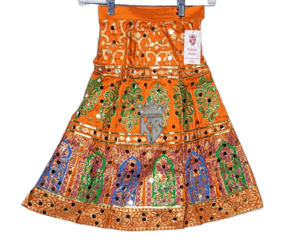 Orange Kids Art Silk Block Printing Girls Lehenga - Image 2