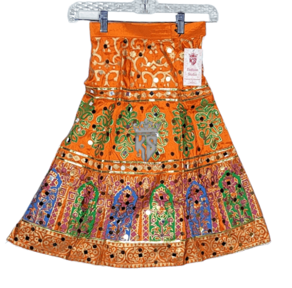 Orange Kids Art Silk Block Printing Girls Lehenga